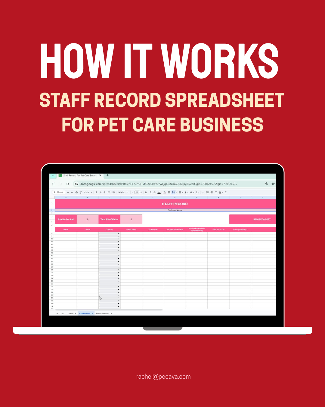 Staff Record/Tracker - Pet Care Business Spreadsheet